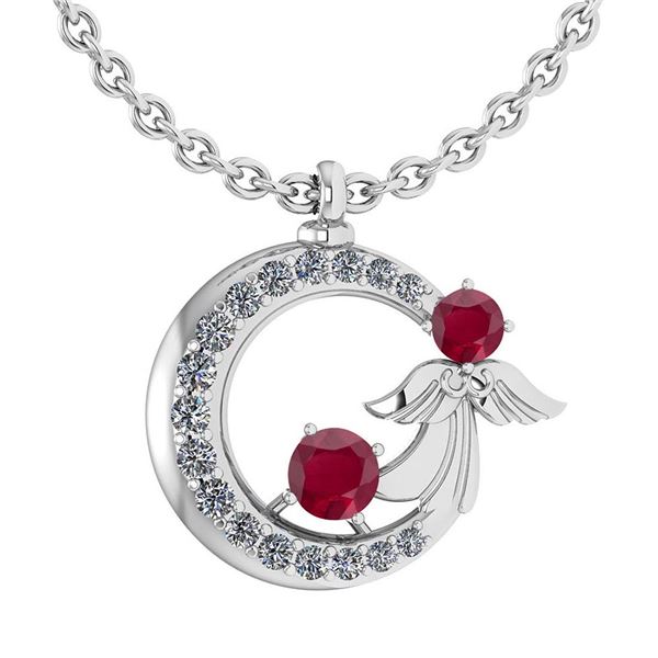 Certified 1.14 Ctw Ruby And Diamond Tiny Angel Necklace