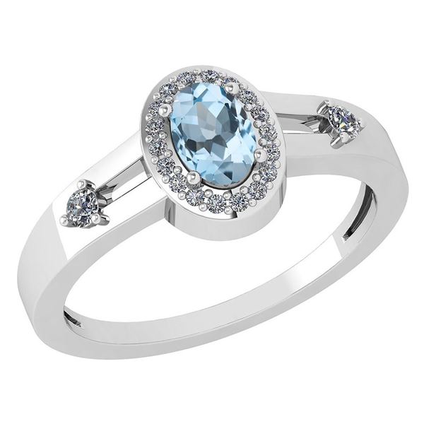 Certified 0.65 Ctw Blue Topaz And Diamond 14k White Gol