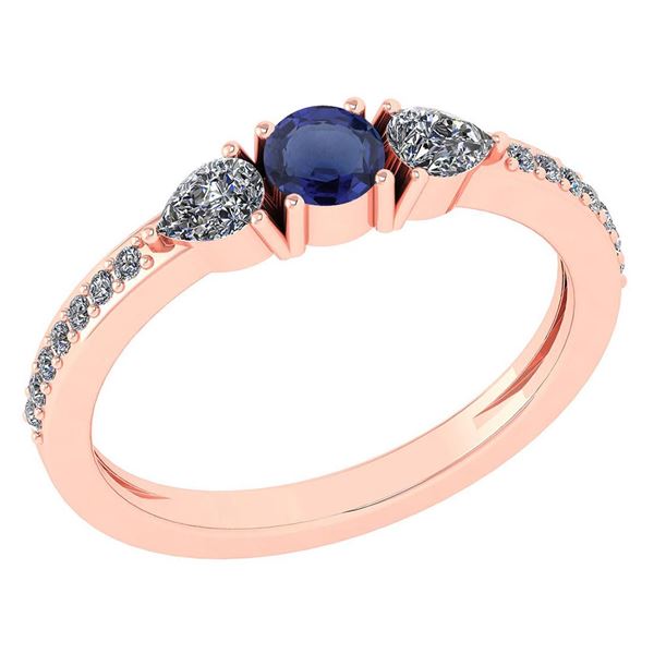 Certified 0.78 Ctw Blue Sapphire And Diamond 14k Rose G