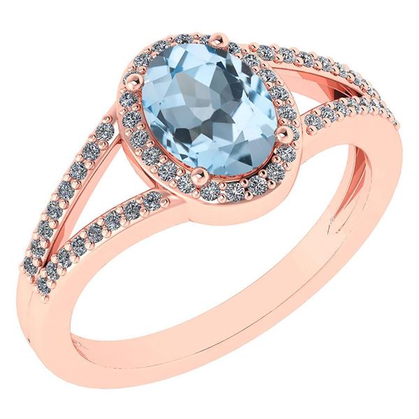 Certified 1.52 Ctw Aquamarine And Diamond 14k Rose Gold