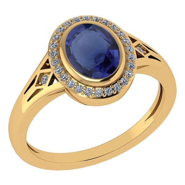 Certified 1.39 Ctw Blue Sapphire And Diamond 14k Yellow