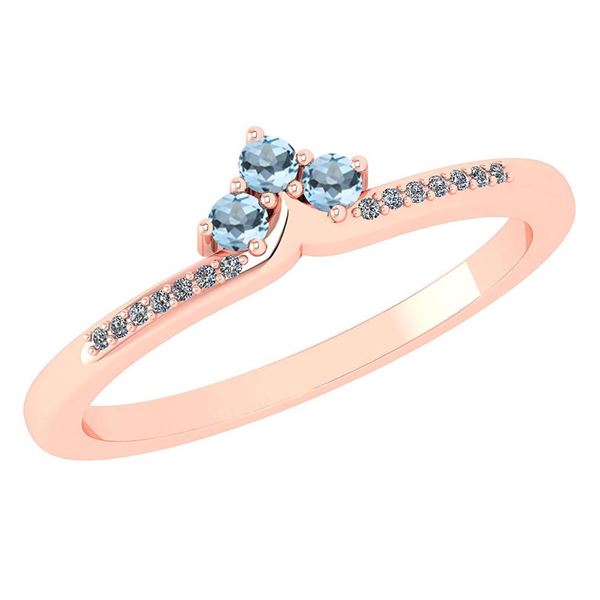 Certified 0.13 Ctw Aquamarine And Diamond 14k Rose Gold