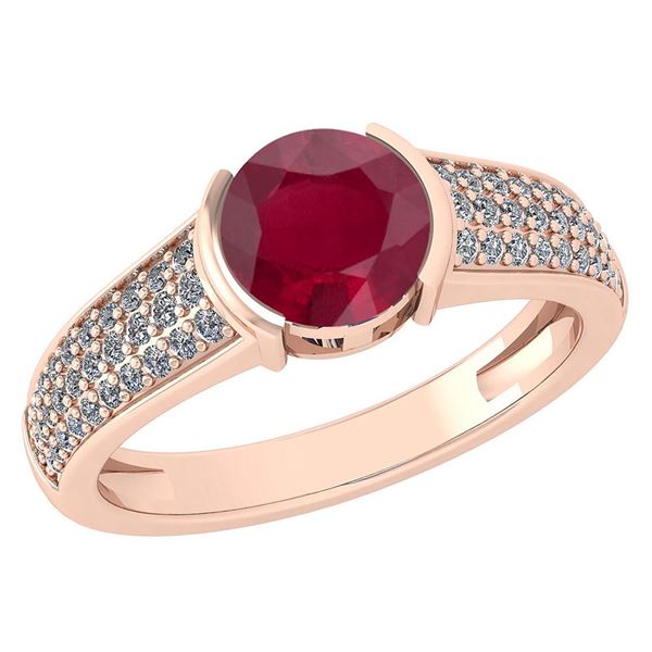 Certified 1.58 Ctw Ruby And Diamond 14K Rose Gold Halo