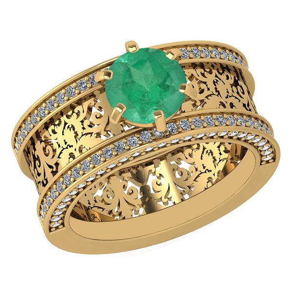 Certified 1.81 Ctw Emerald And Diamond Wedding/Engageme