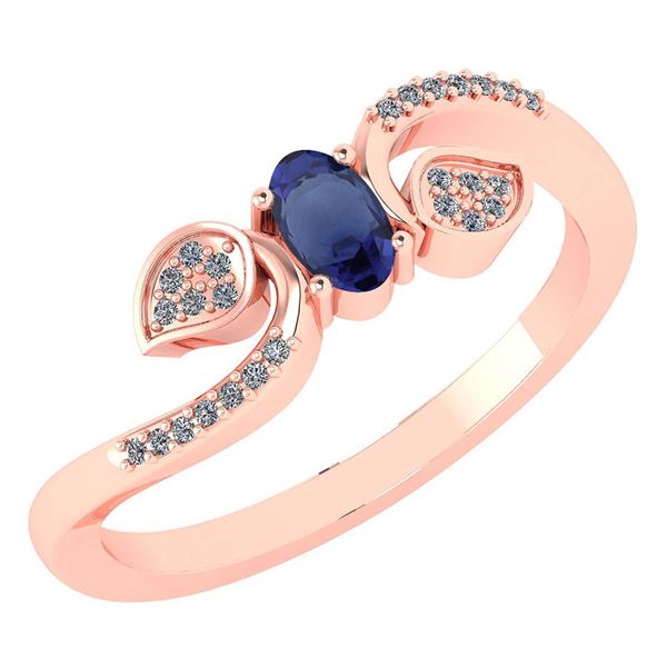Certified 0.28 CTW Blue Sapphire And Diamond 14k Rose G