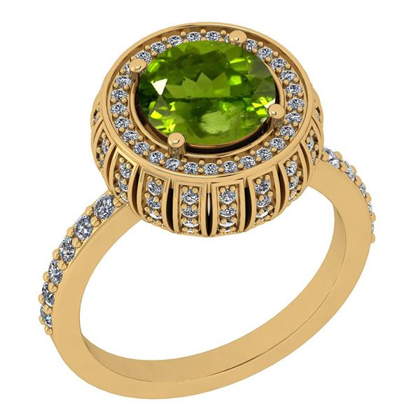 Certified 2.24 Ctw I2/I3 Peridot And Diamond 14K Yellow