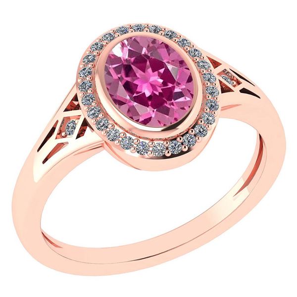 Certified 1.39 Ctw Pink Tourmaline And Diamond 14k Rose