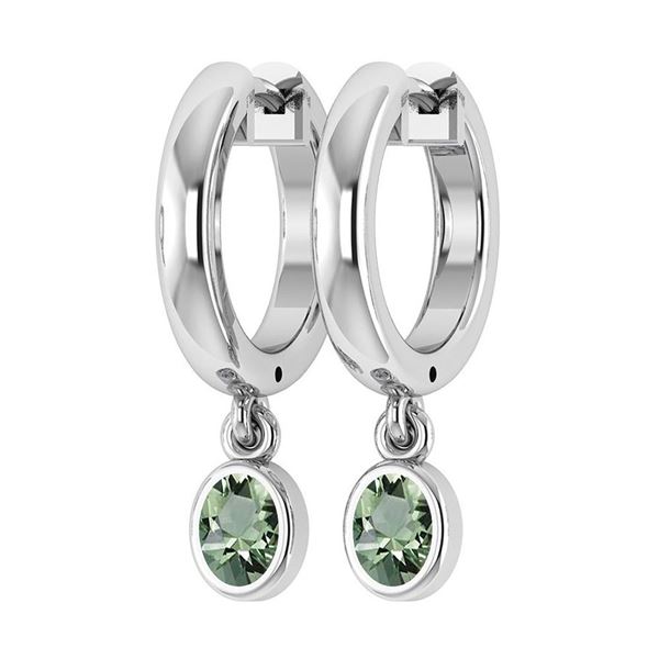 Certified 1.00 Ctw Green Amethyst Hoop Earrings 14K Whi
