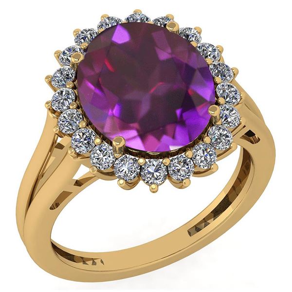 Certified 5.65 Ctw Amethyst And Diamond VS/SI1 Halo Rin