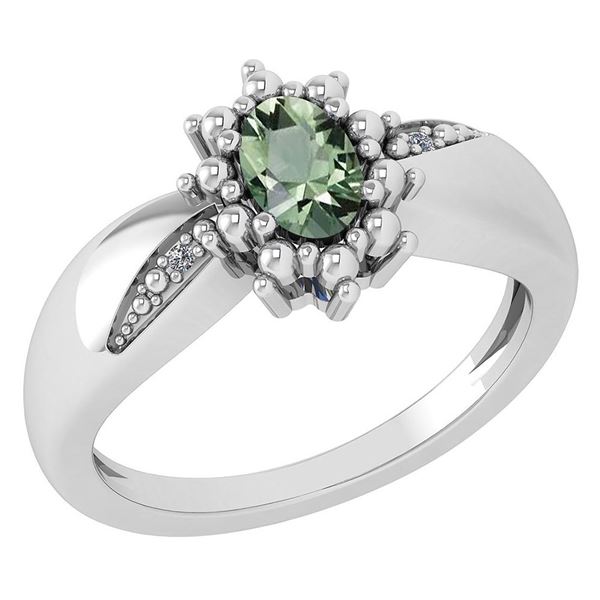 Certified 0.51 Ctw Green Amethyst And Diamond 14k White