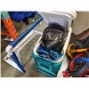 Image 2 : COOLER WITH MOTORCYCLE HELMET, MINI HOCKEY NET FOLDING CHAIR AND CLEATS