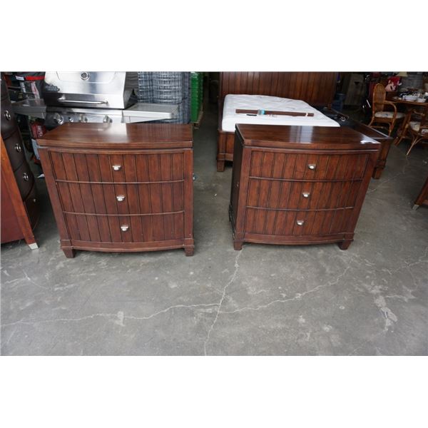 PAIR OF SOLID WOOD 3 DRAWER BEDSIDE CHESTS - 35 INCHES WIDE X 33.5 TALL X 20.5 DEEP