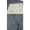 Image 2 : TWO GREEN AREA CARPETS - 107 X 94 INCHES AND 118 X 94 INCHES - MOTH DAMAGED