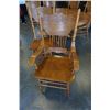 Image 8 : Oak pedestal claw foot carved table with leaf and 6 pressback chairs