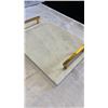 Image 8 : POTTERY PLANTER, LIDDED POT AND MARBLE SERVING TRAY WITH BRASS HANDLES