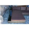 Image 8 : FLOOR MODEL AUTHENTIC WATER HYACINTH RATTAN MODERN 2 PIECE SECTIONAL SOFA W/ SOLID WOOD DISPLAY SHEL