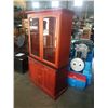 Image 2 : 2 PIECE CHERRY FINISH DISPLAY CABINET - 44 INCHES WIDE X 75 TALL X 18.5 DEEP