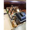 Image 2 : 2 boxes of purses, lantern box statue and wine rack