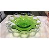 Image 2 : GREEN ART GLASS DISH, PINK GLASS BOWL AND CARNIVAL GLASS BOWL