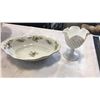 Image 2 : WICKER BASKET OF COLLECTABLES - CHINA GLASSWARE, WOOD CARVINGS