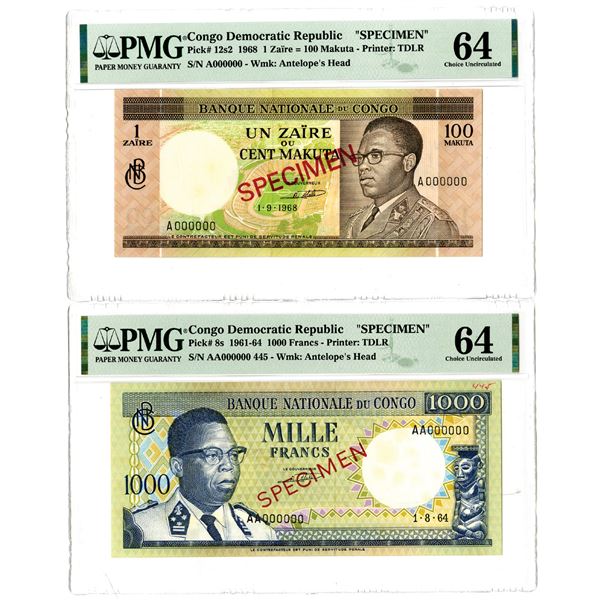 Banque Nationale du Congo Specimen Banknote Pair, ca. 1960s