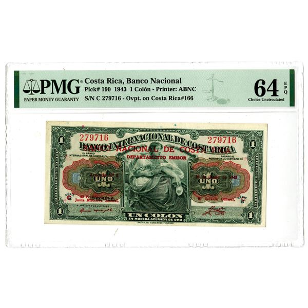 Banco Nacional de Costa Rica. 1943 Issue Banknote.