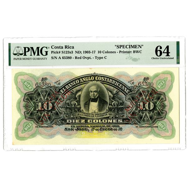 El Banco Anglo Costarricense, ND; 1903-17 Specimen Banknote