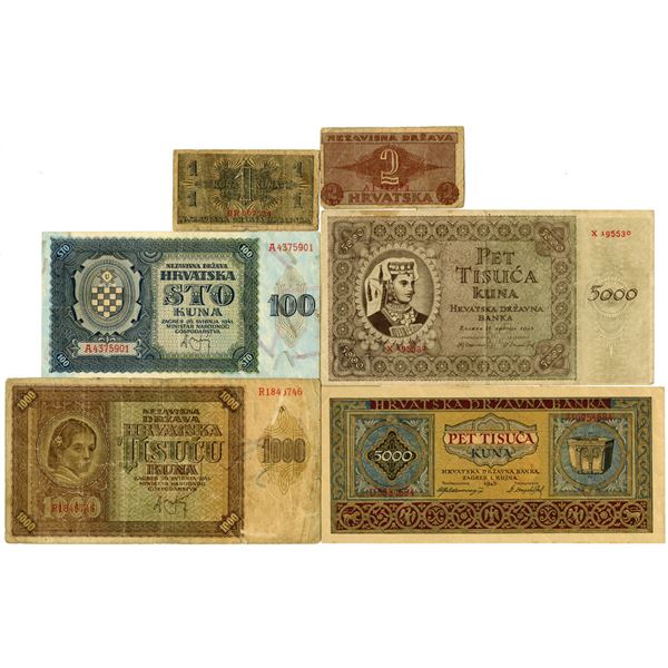 Croatia Issued Banknote Assortment, ca. 1940s