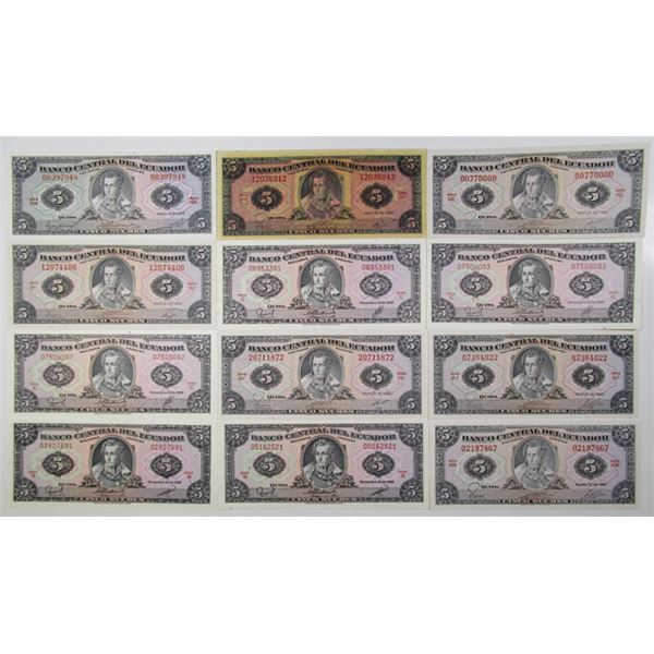 Ecuador. Banco Central del Ecuador, ca. 1960-1980s Issued Banknote Assortment