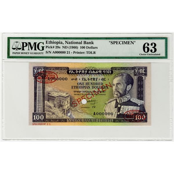 National Bank of Ethiopia. ND (1966). Specimen Banknote.