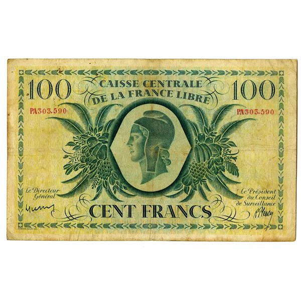 Caisse Centrale De La France Libre, 1941 Issue Banknote.