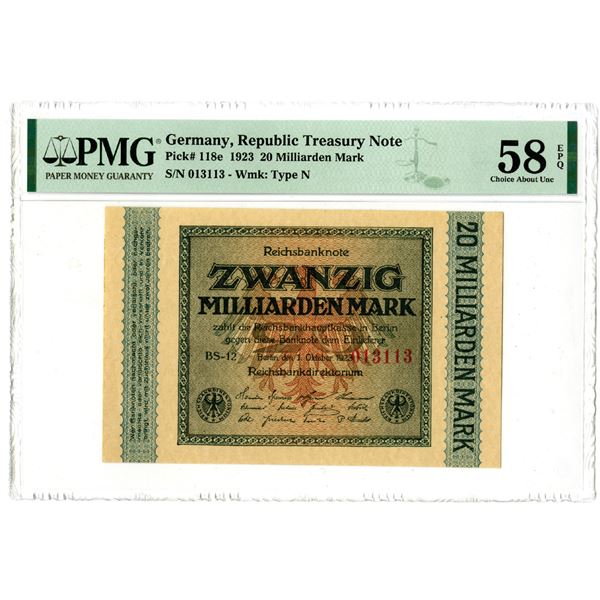 Republic Treasury Note, 1923 Issued Banknote