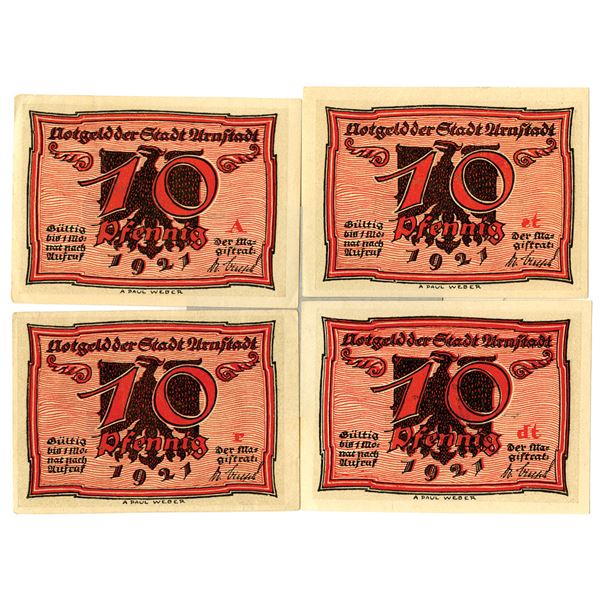 Arnstadt. 1921. Lot of 4 Issued Anti-Semitic Notgeld Notes.