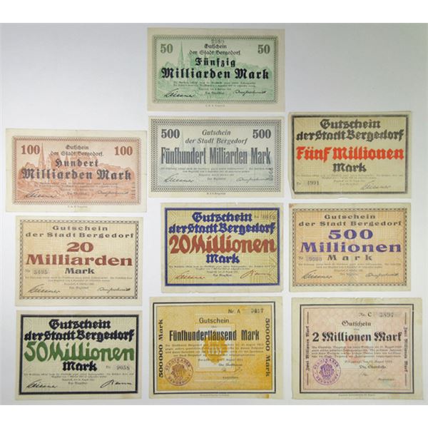 Bergedorf. 1923. Group of 10 Issued Notgeld.