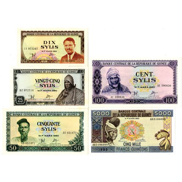 Banque Centrale de la Republique de Guinee Issued Banknote Quintet, 1971-85