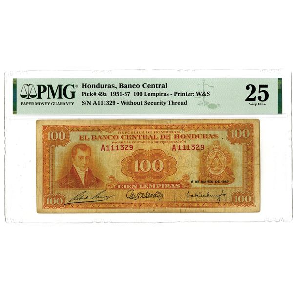 Banco Central de Honduras, 1951-57 "Top Pop" Issued Banknote