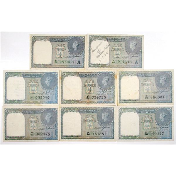 Government of India. 1940. Lot of 8 Issued Notes.