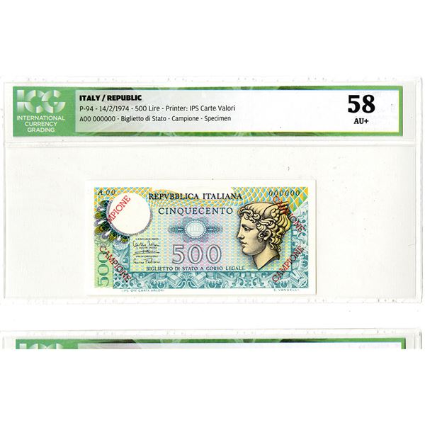 Repubblica Italiana. 1974. Specimen Banknote.