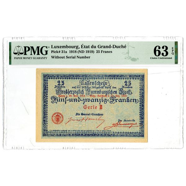 Etat du Grand-Duche, 1918 (ND 1919) Issued Banknote