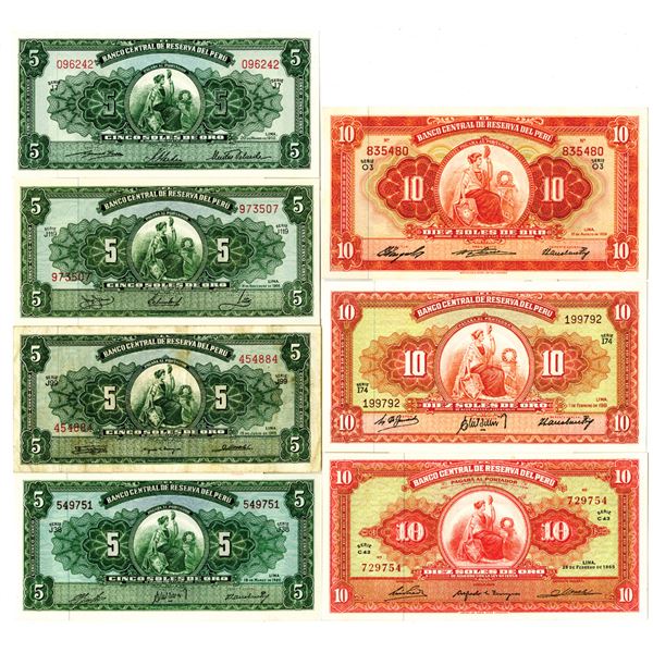 Banco Central de Reserva del Peru, 1950-1960s Lot of 13 Issued Banknotes