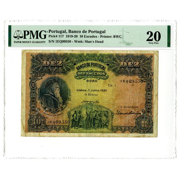 Banco de Portugal, 1920, Issued 10 Escudos Note.