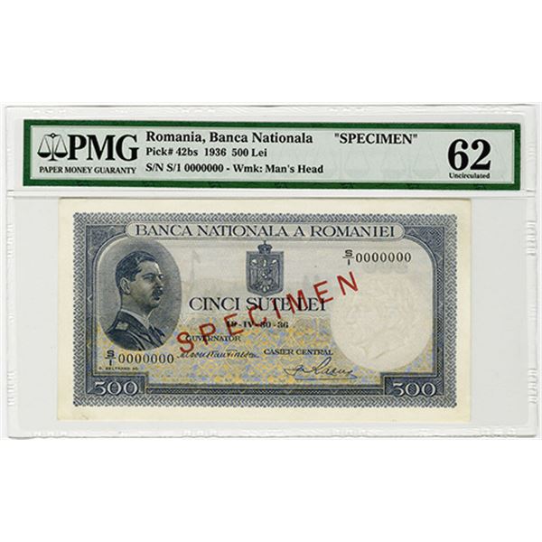 Banca Nationala a Romaniei. 1936. Specimen Banknote.