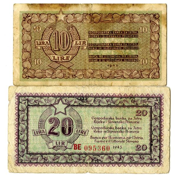 State Bank for Istria, Fiume and Slovene Coastal Area, 1945 Issued Banknote Pair