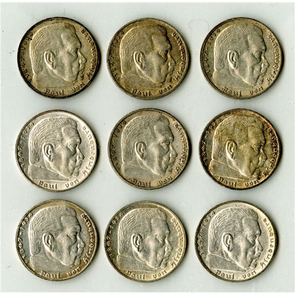 Germany, Third Reich, 1935, 5 Mark, KM#86 Coin Assortment.