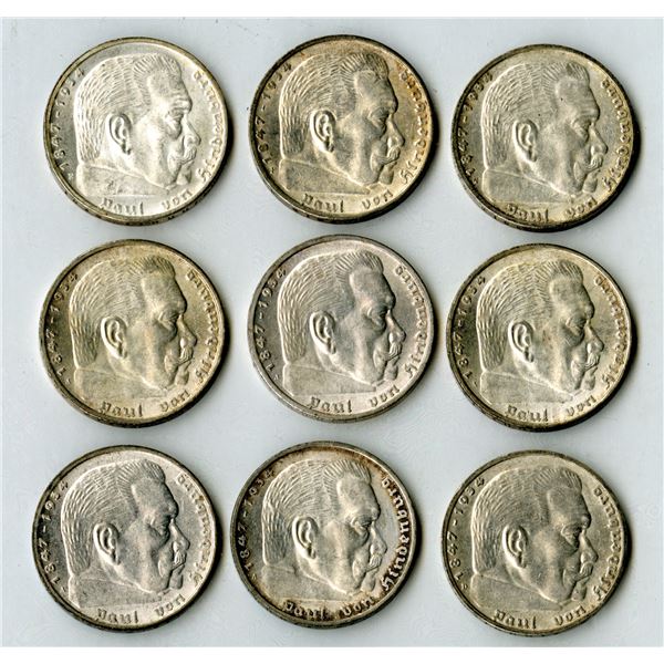 Germany, Third Reich, 1935, 5 Mark, KM#86 Coin Assortment.