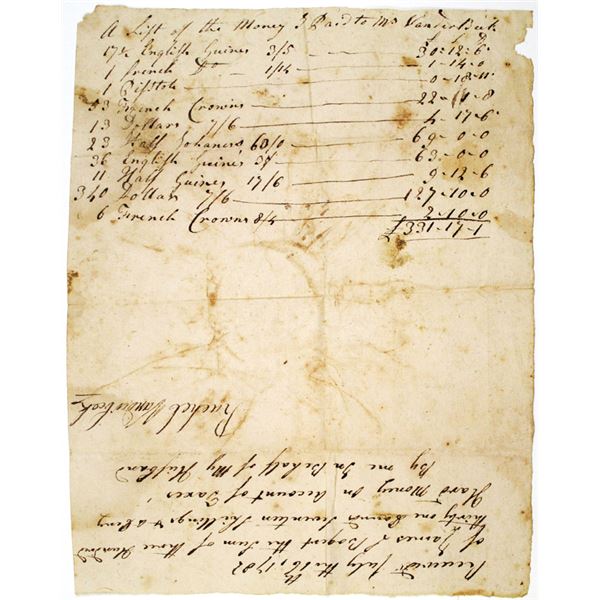 Rachel Vanderbeek, 1782 Handwritten Paid Tax Receipt