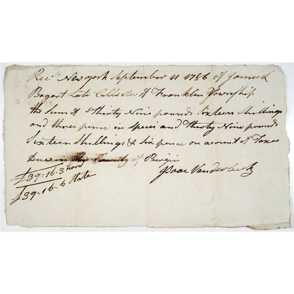 Isaac Vanderbeek, 1786 Handwritten Receipt