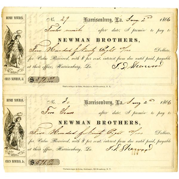 Newman Brothers, 1866 Issued Promissory Note Uncut Pair