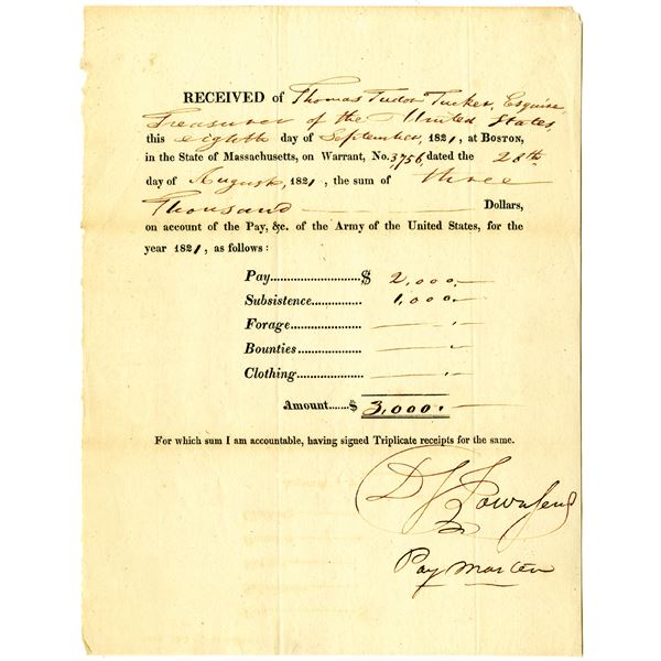 Thomas Tudor Tucker, Treasurer of the United States, 1821 Issued Payment