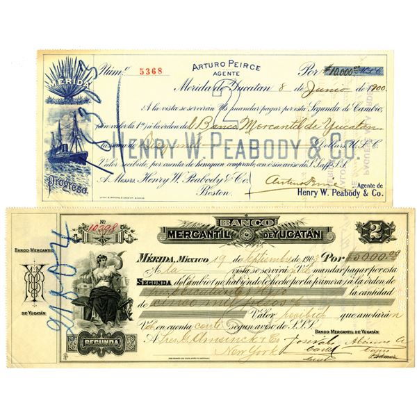 Banco Mercantil De Yucatan and Henry W. Peabody & Co., 1900 and 1903 Issued Bills of Exchange.